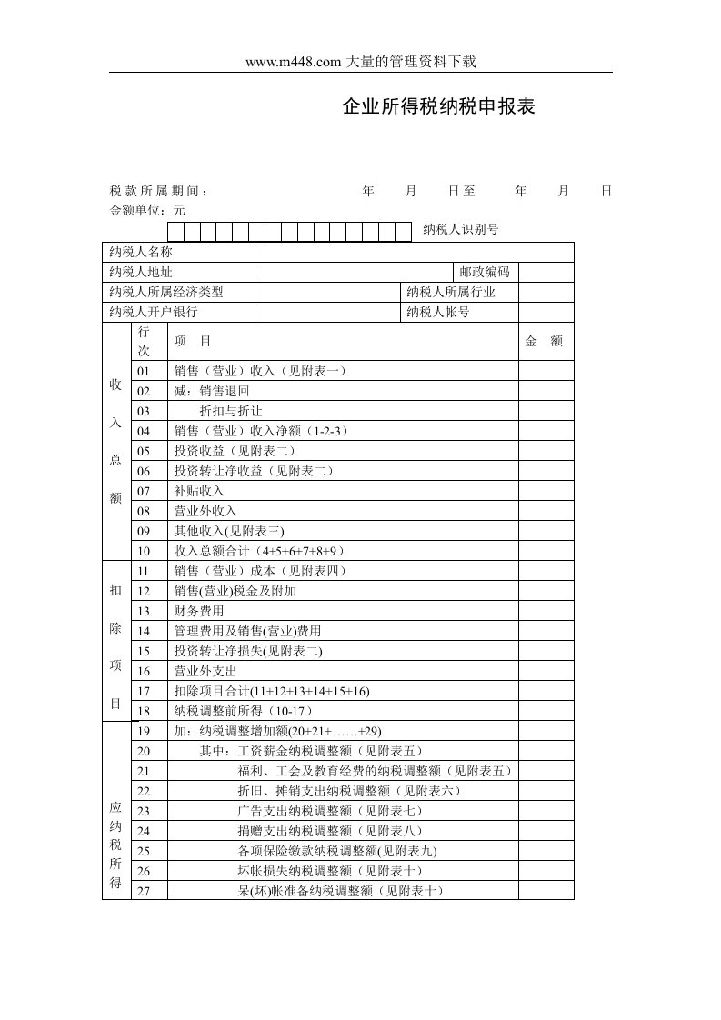 企业所得税纳税申报表样表（doc22）-财务制度表格