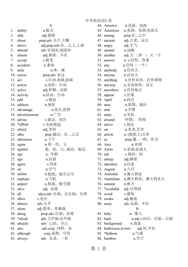 深圳中考英语基础词汇表[资料]