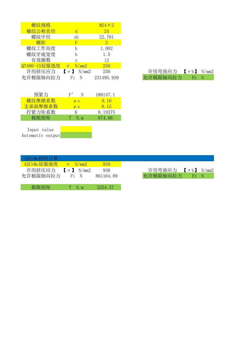 螺栓紧固力矩计算表