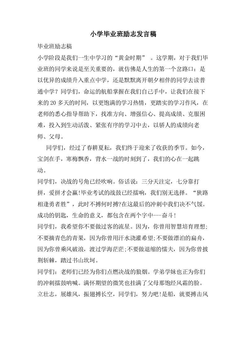 小学毕业班励志发言稿