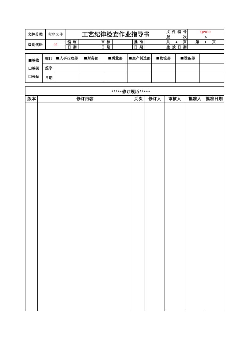 工艺纪律检查作业指导书