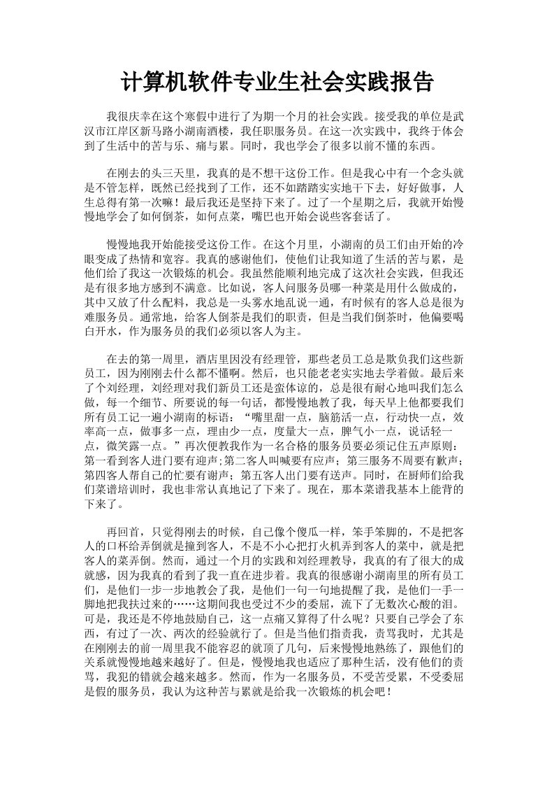 计算机软件专业生社会实践报告