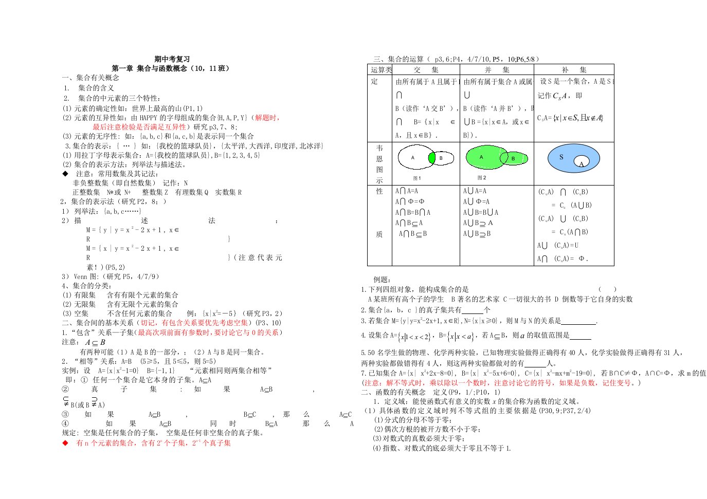 高一数学必修1知识点总结及练习题