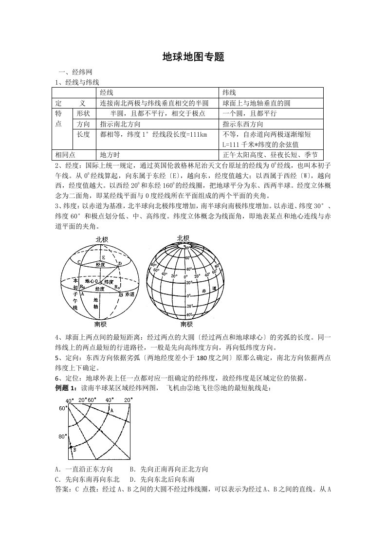 2024年高三地理一二轮精品资料：地球地图专题