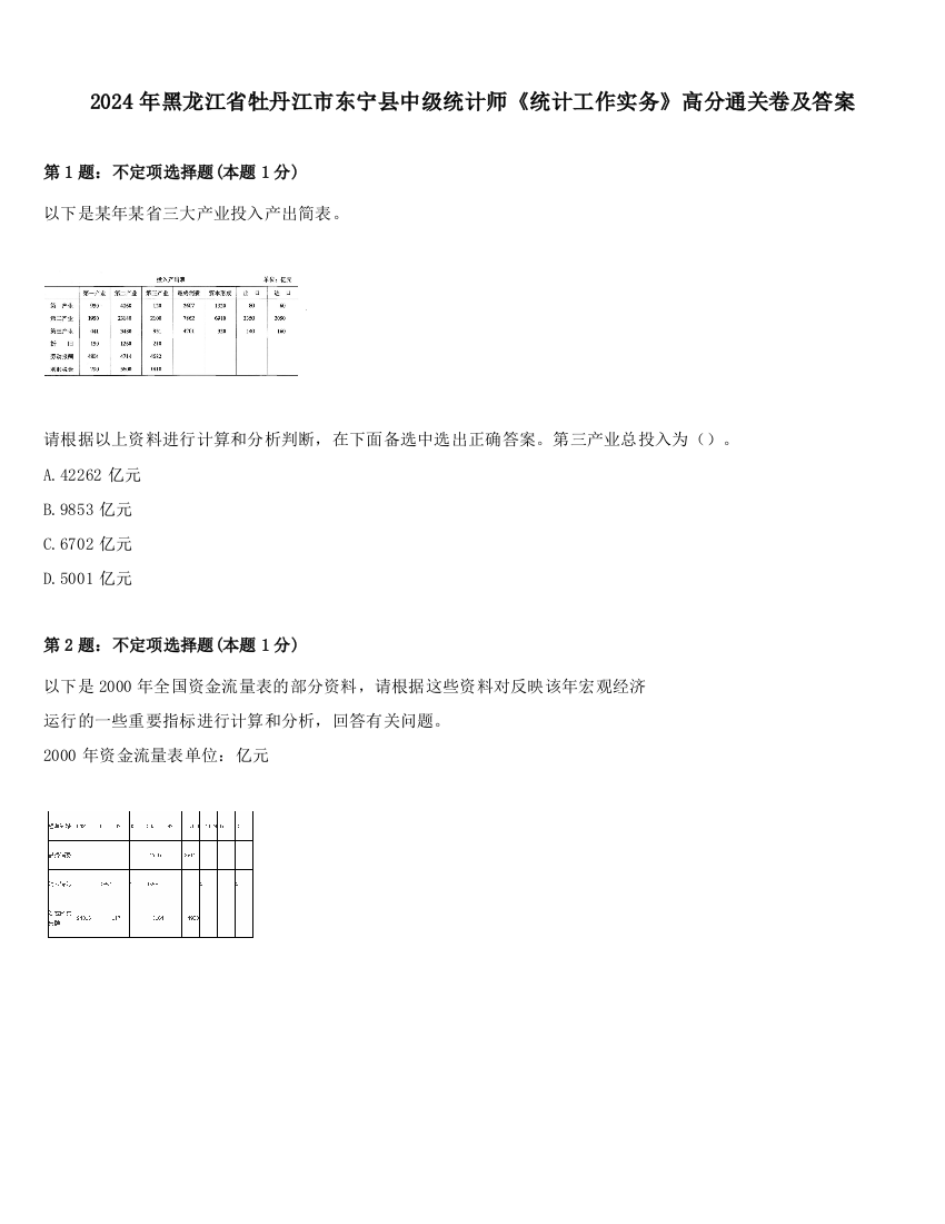 2024年黑龙江省牡丹江市东宁县中级统计师《统计工作实务》高分通关卷及答案