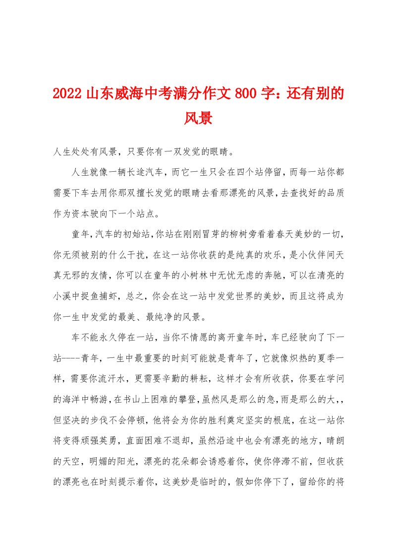 2022年山东威海中考满分作文800字还有别的风景