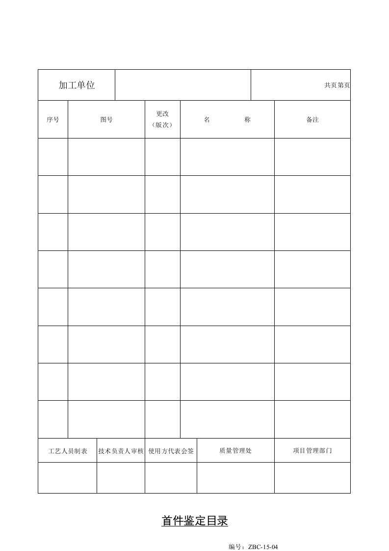 新产品试制控制程序表格_首件鉴定目录