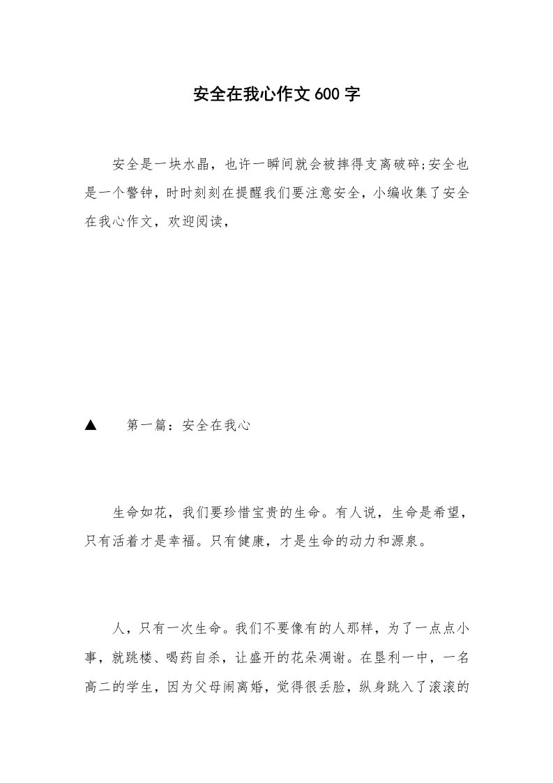 安全在我心作文600字