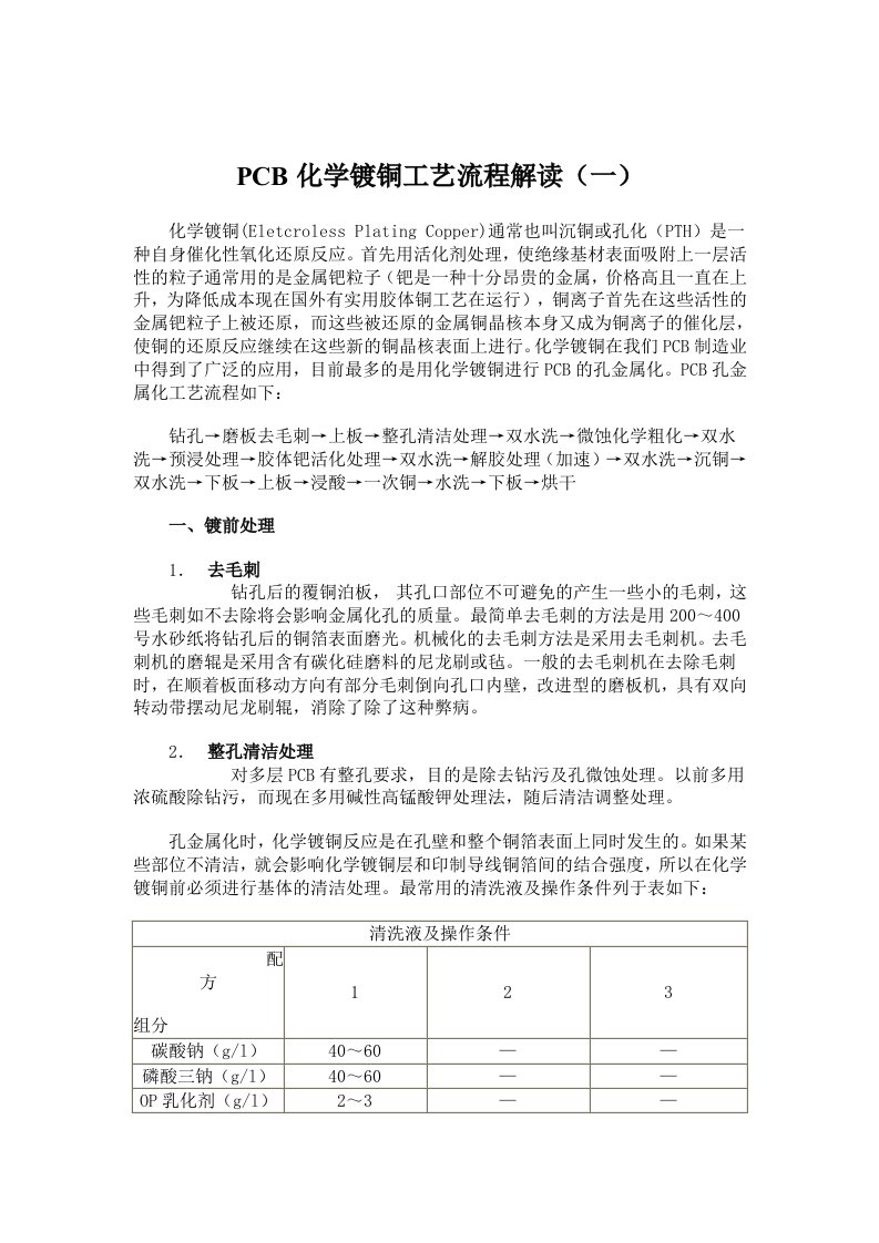 PCB化学镀铜工艺流程解读（一）(DOC