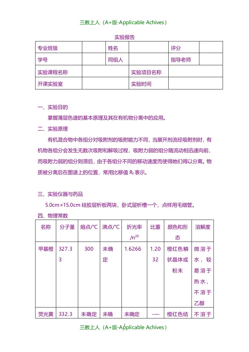 总结报告-薄层色谱法实验报告