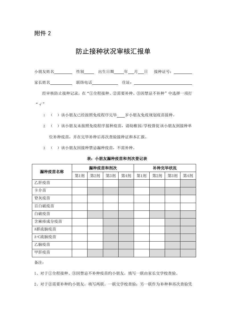 预防接种情况审核报告单