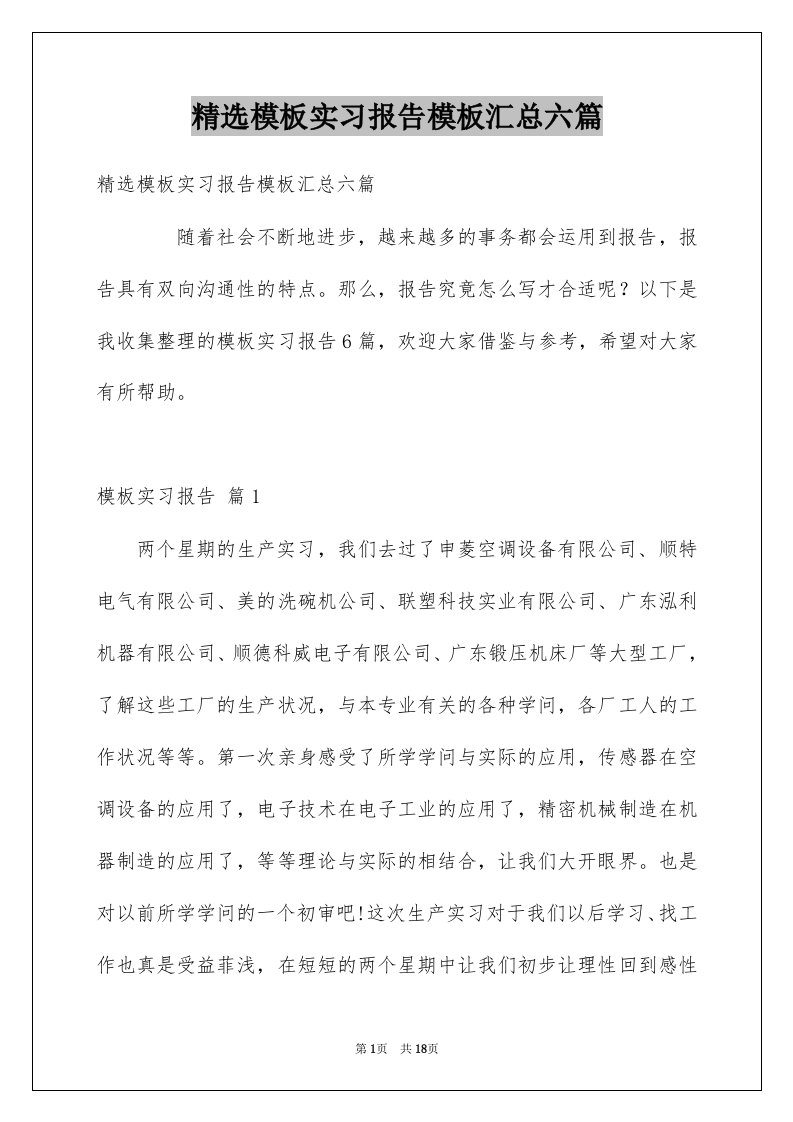 模板实习报告模板汇总六篇