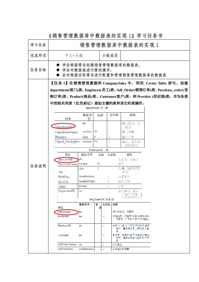 数据表操作课堂学习任务书