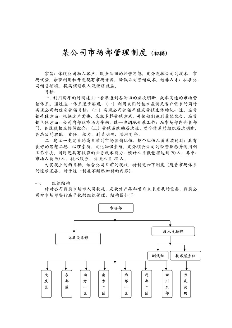 精选某公司市场部管理制度