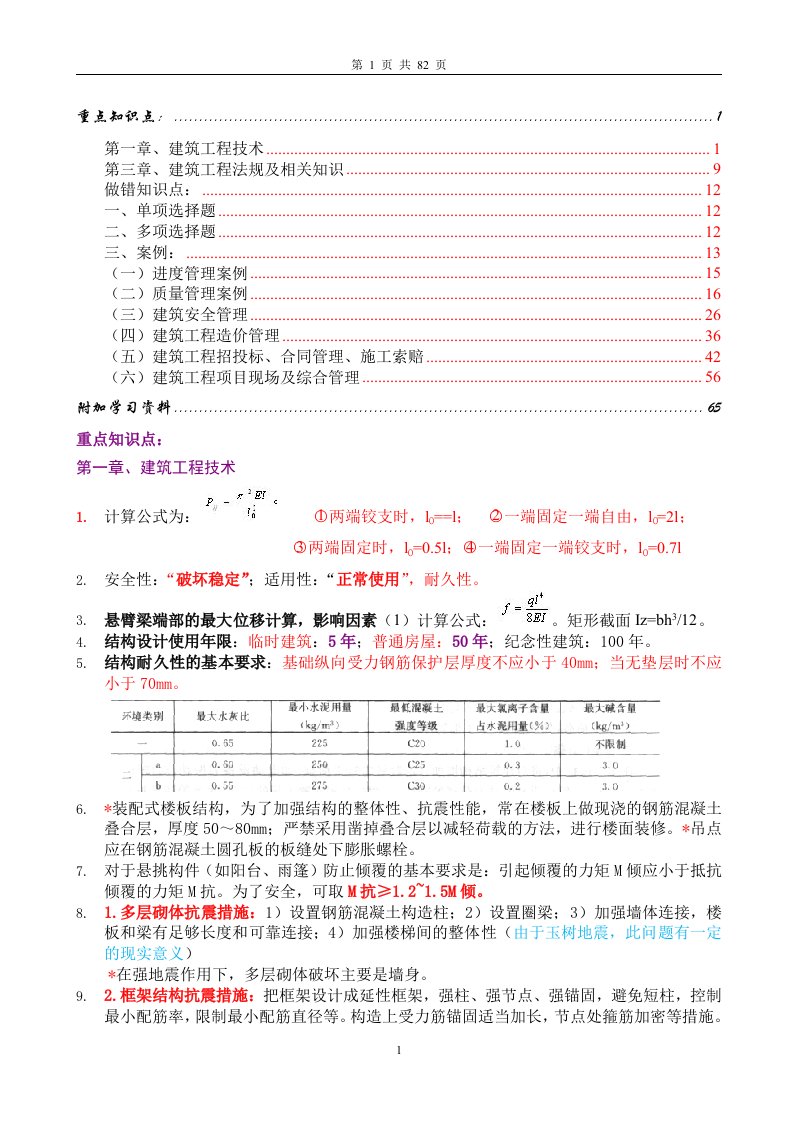 一级建造师建筑实务重要考点归纳