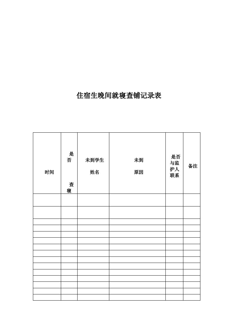 住宿生晚间就寝查铺记录表