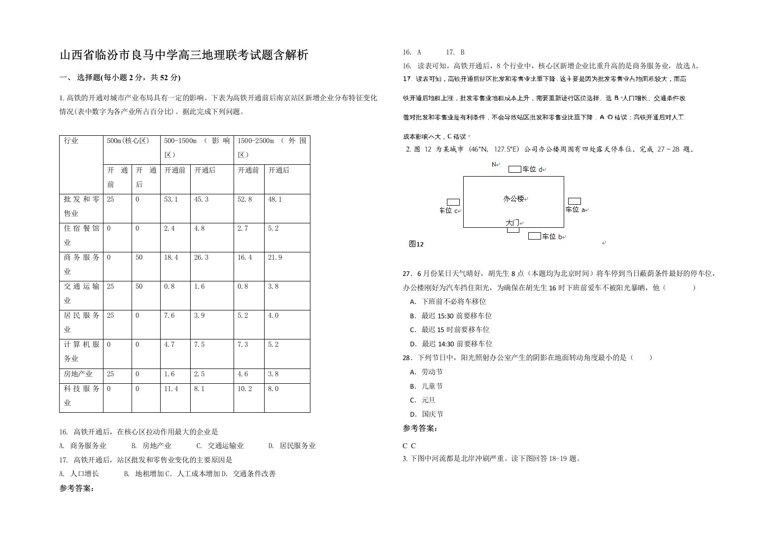 山西省临汾市良马中学高三地理联考试题含解析