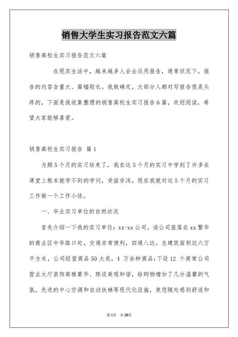 销售大学生实习报告范文六篇