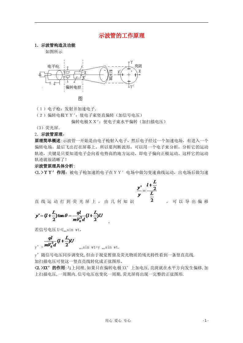 高中物理知识点整合示波管的工作原理素材