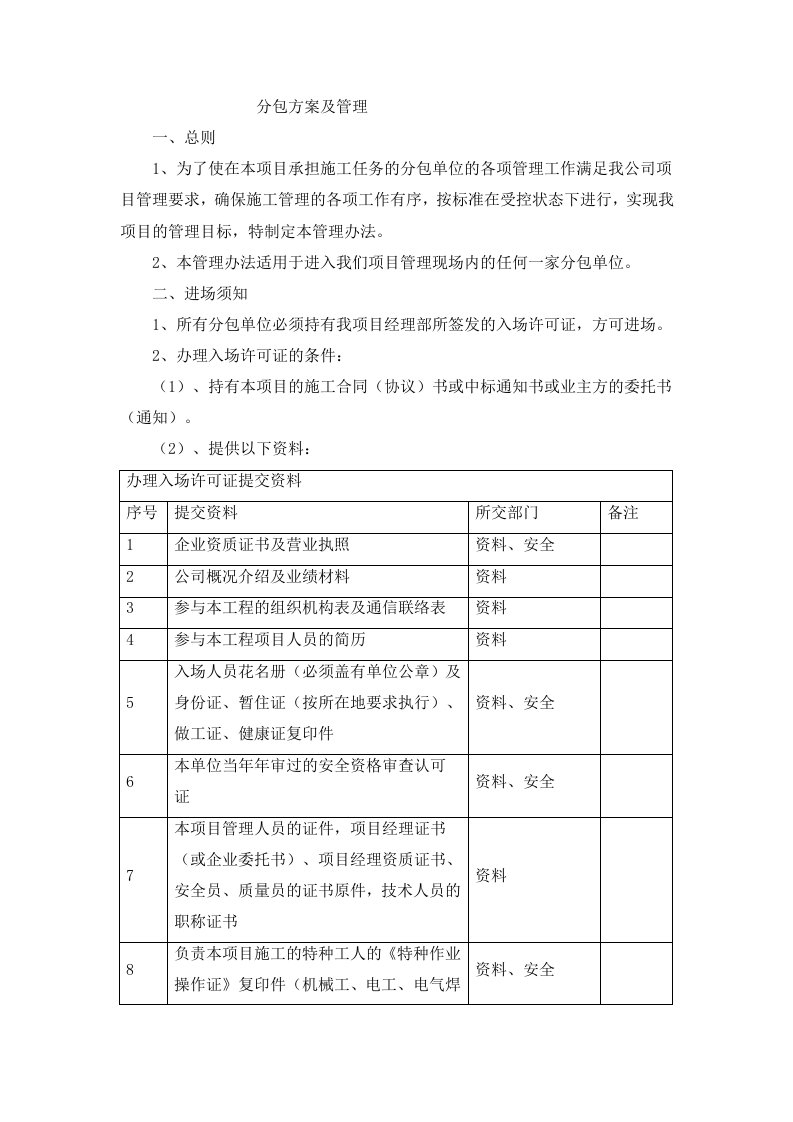 分包技术方案及管理