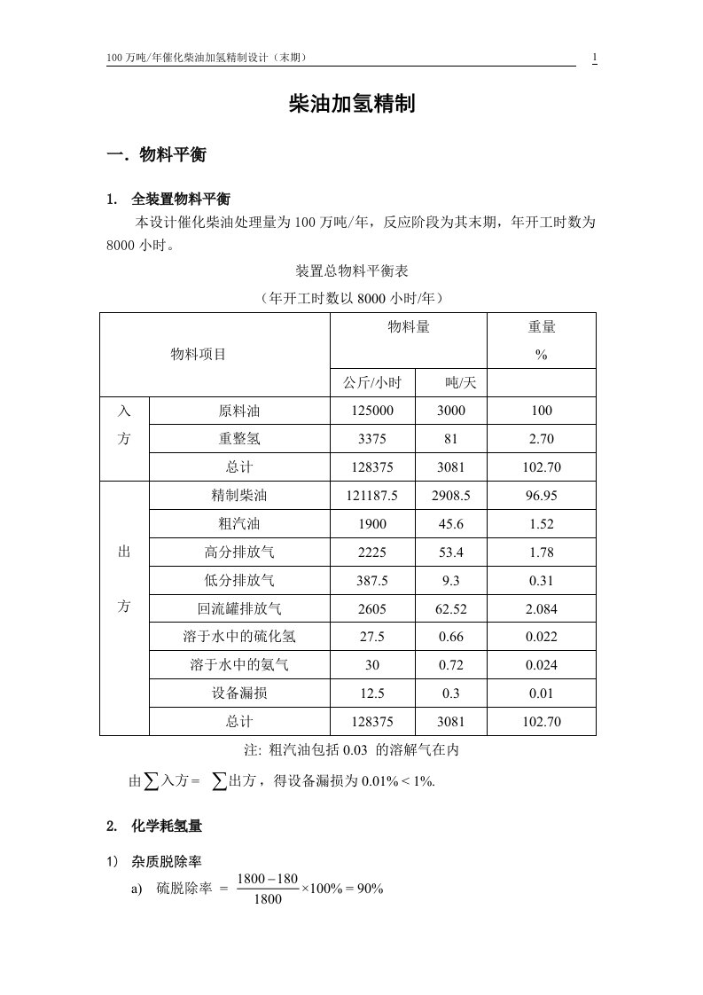 柴油加氢精制设计书