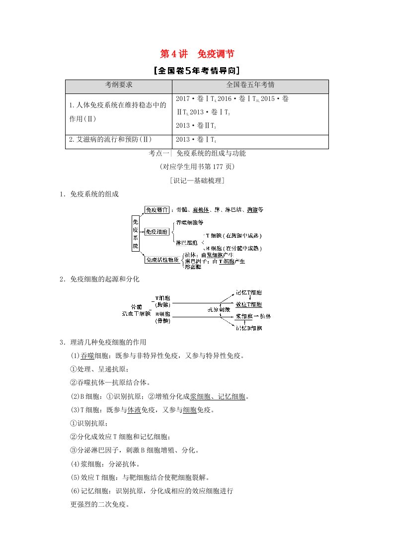 全国版高考生物一轮复习第8单元生命活动的调节第4讲免疫调节学案