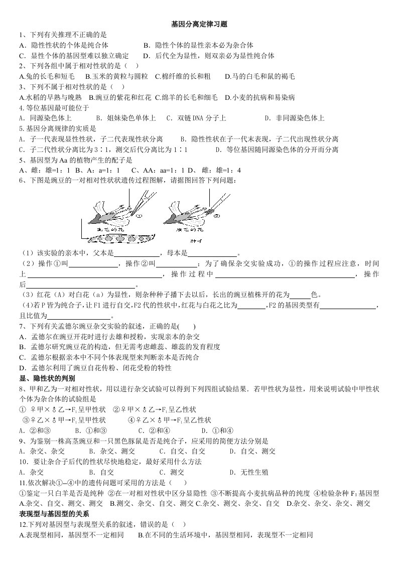 基因分离定律习题