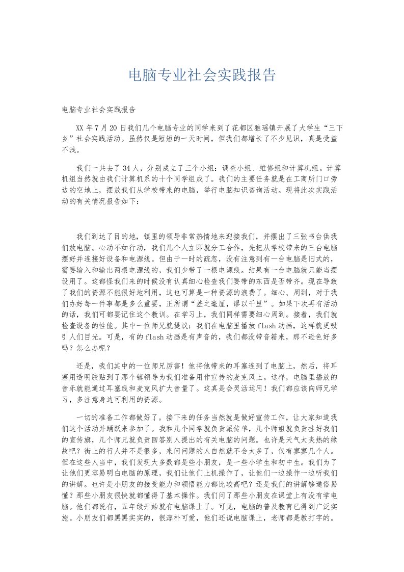 总结报告电脑专业社会实践报告