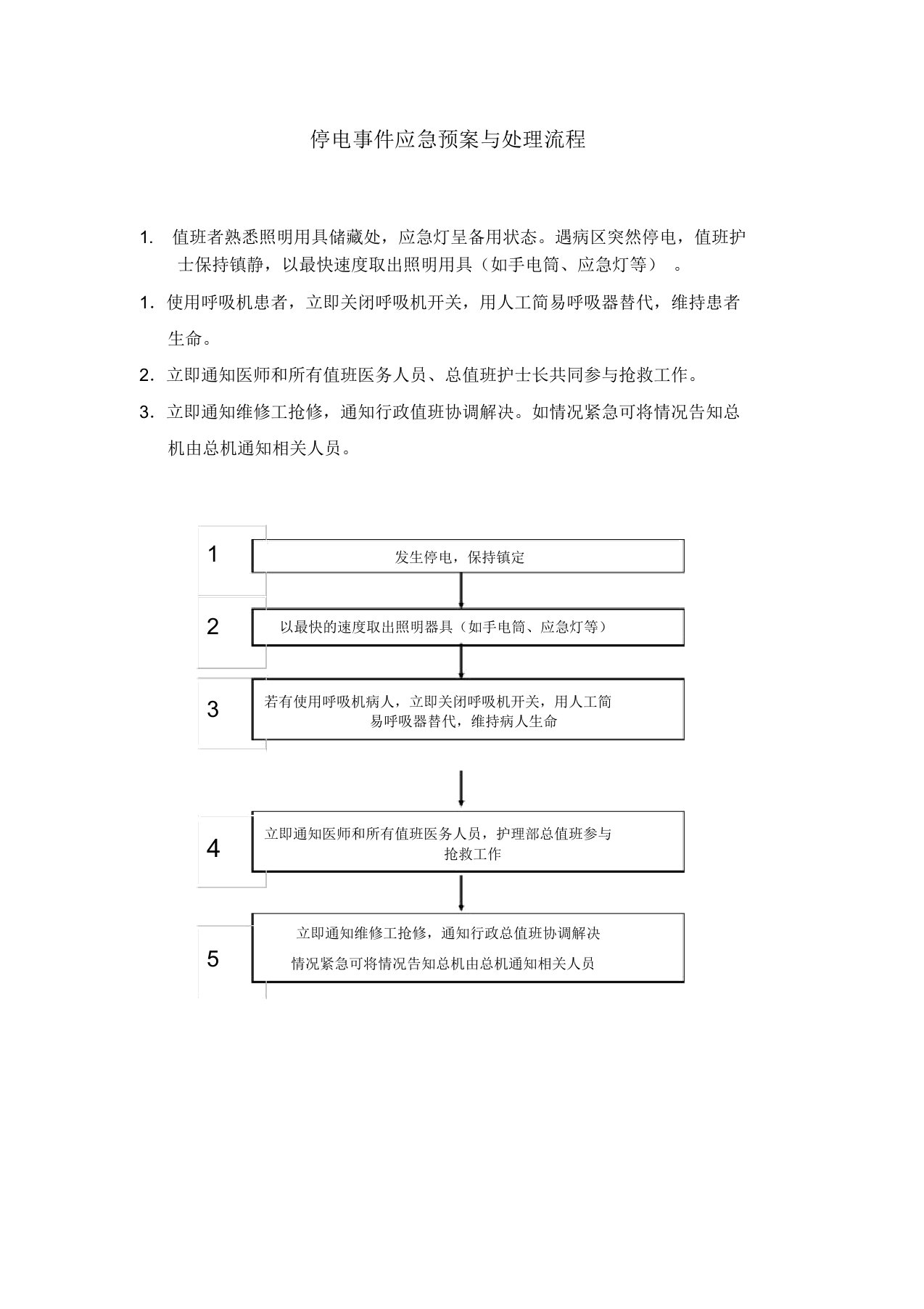 医院停电事件应急预案与处理流程