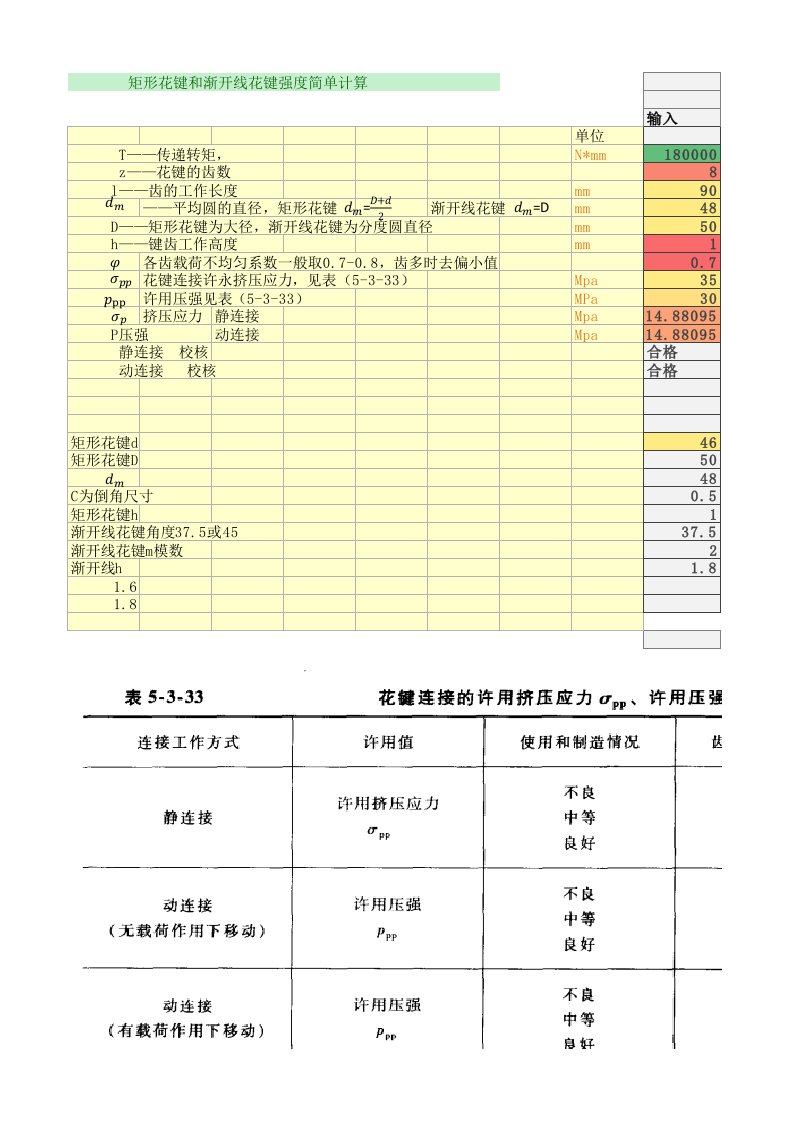 矩形花键与渐开线花键强度计算