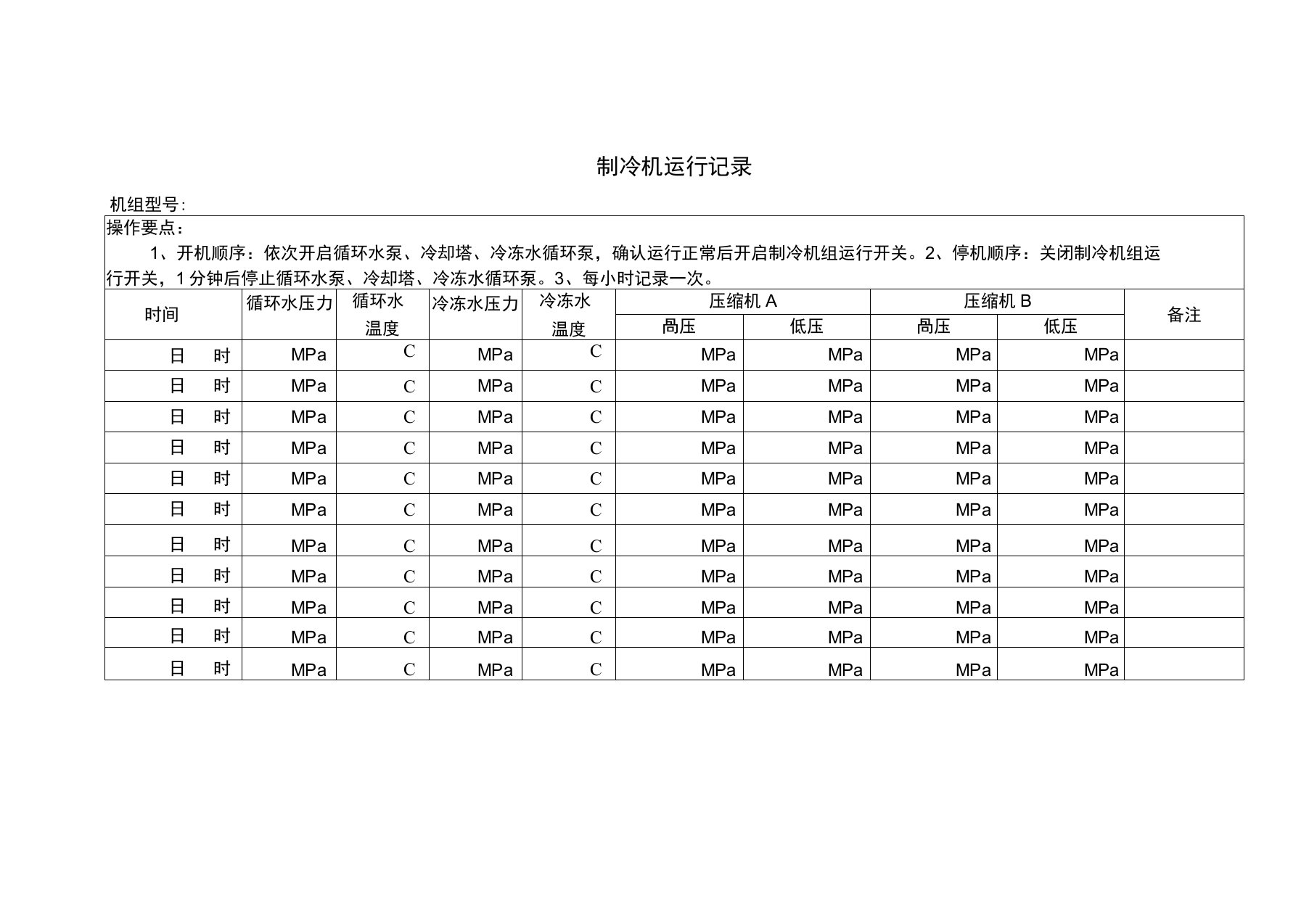 制冷机运行记录