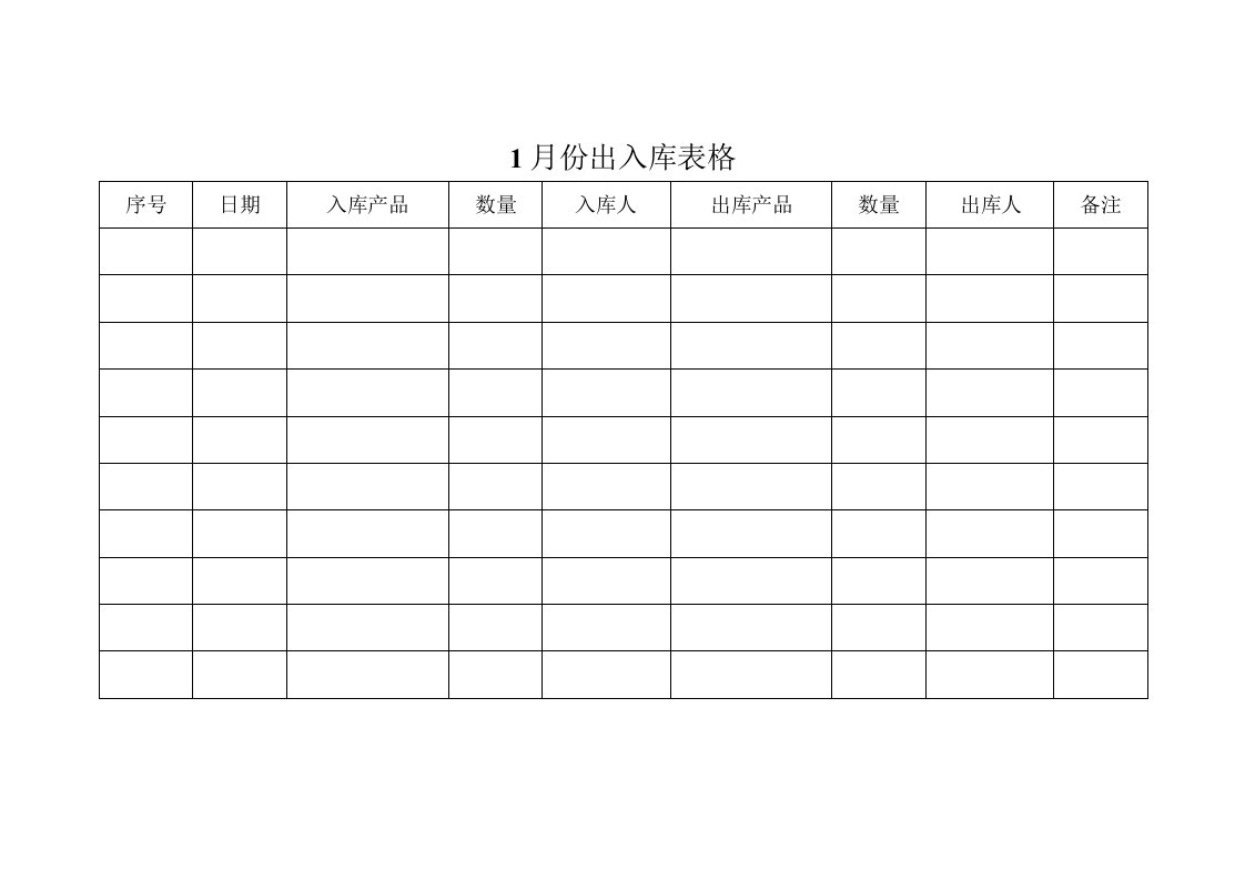 一年的每月出入库表格