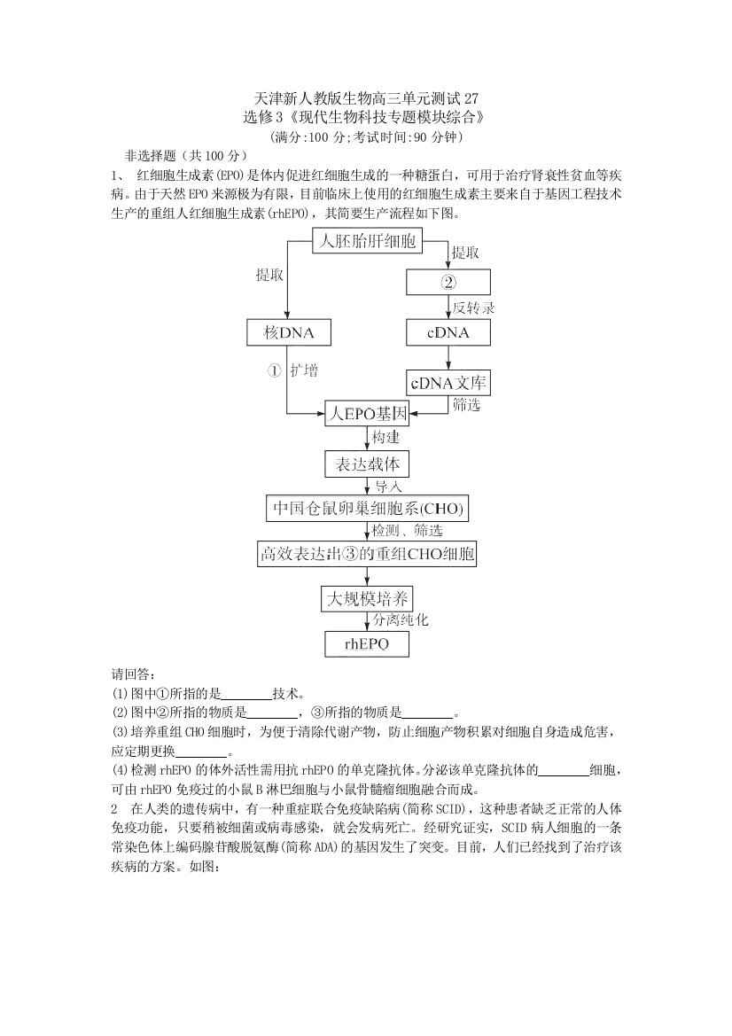 《首发》天津市新人教版生物2013届高三单元测试27：选修3《现代生物科技专题模块综合》