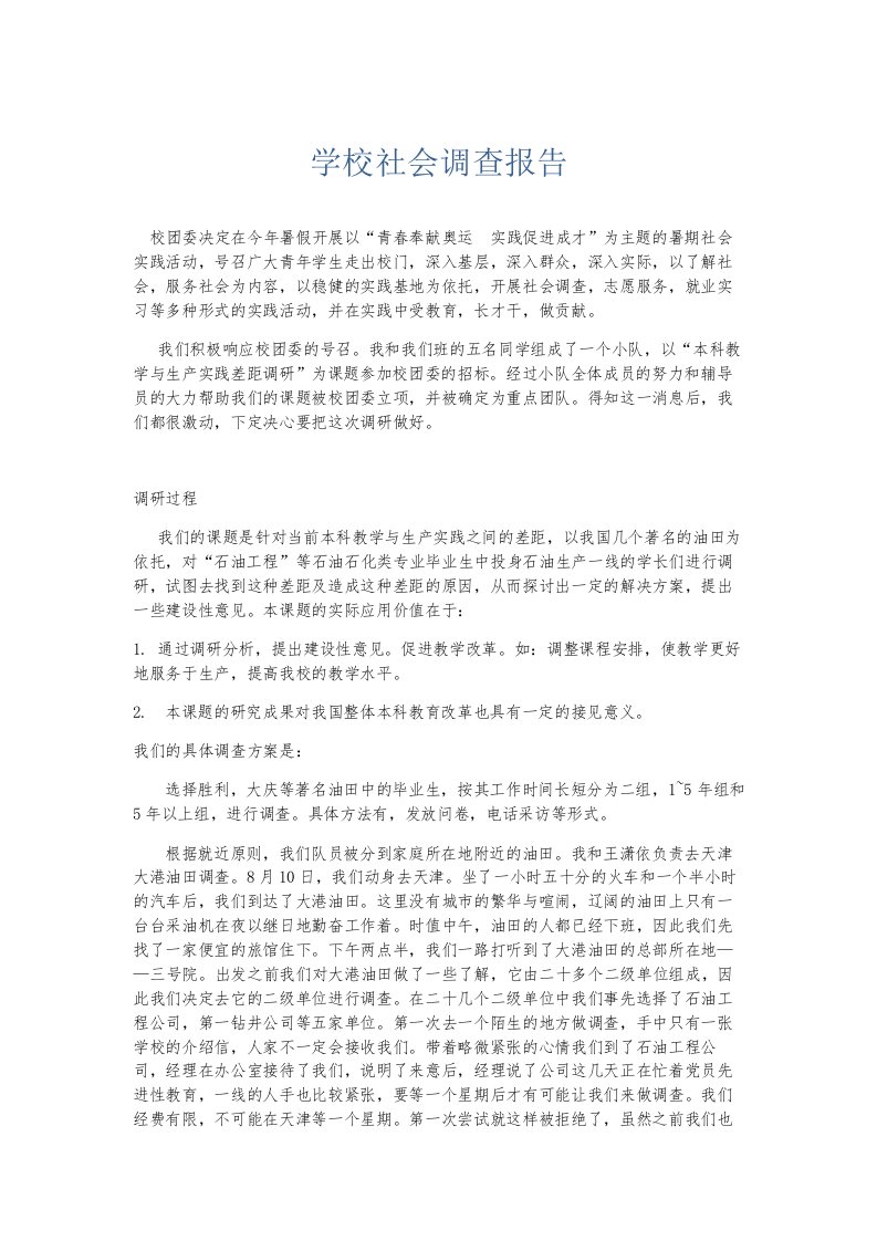 总结报告学校社会调查报告