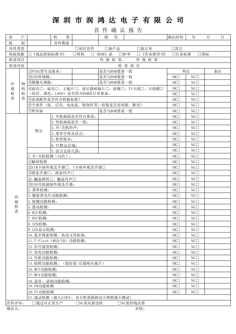 首件确认报告