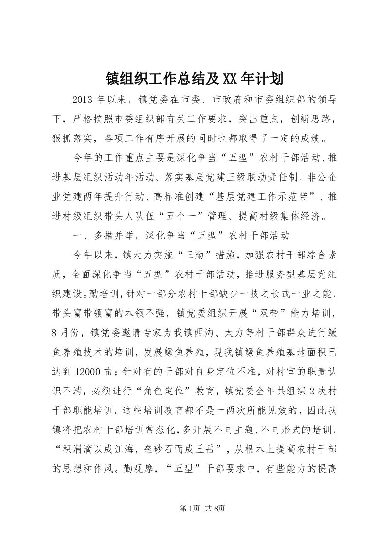 7镇组织工作总结及某年计划