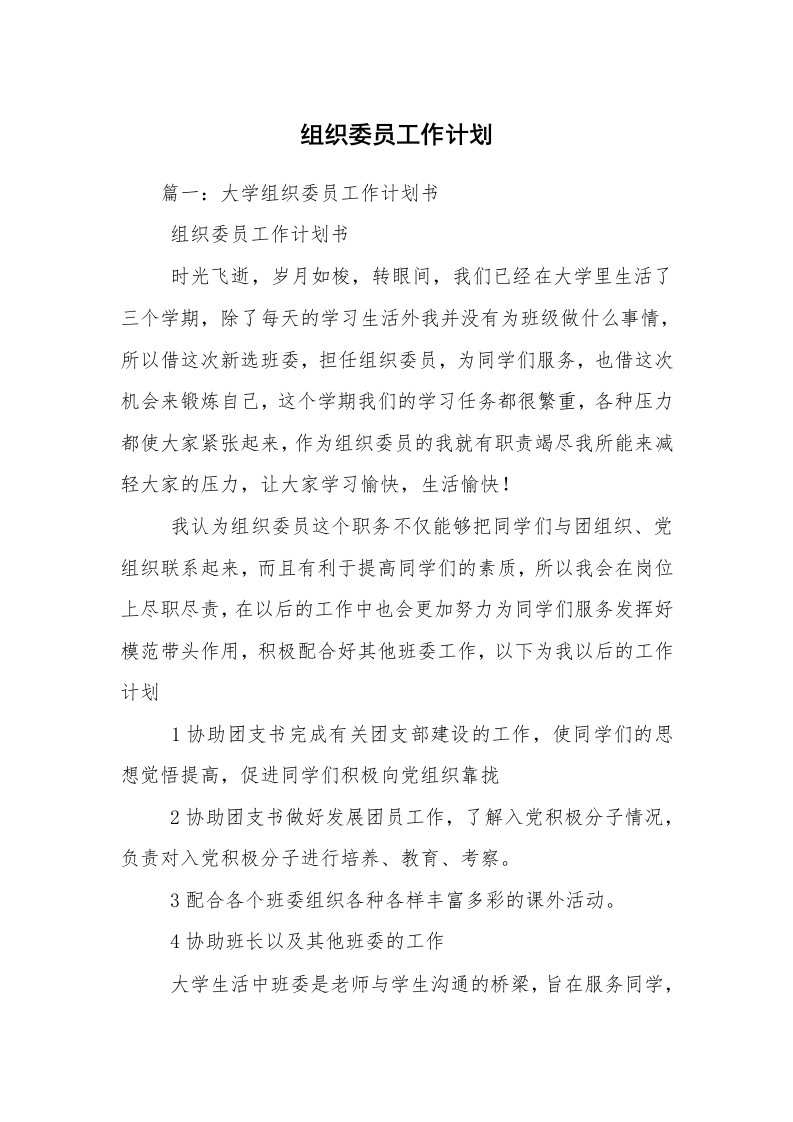 组织委员工作计划