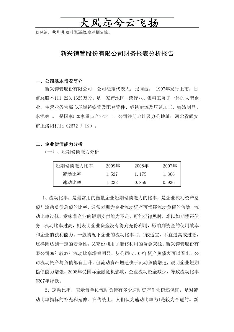 sc5[法语学习]Sacvba新兴铸管股份有限公司财务报表分析报告