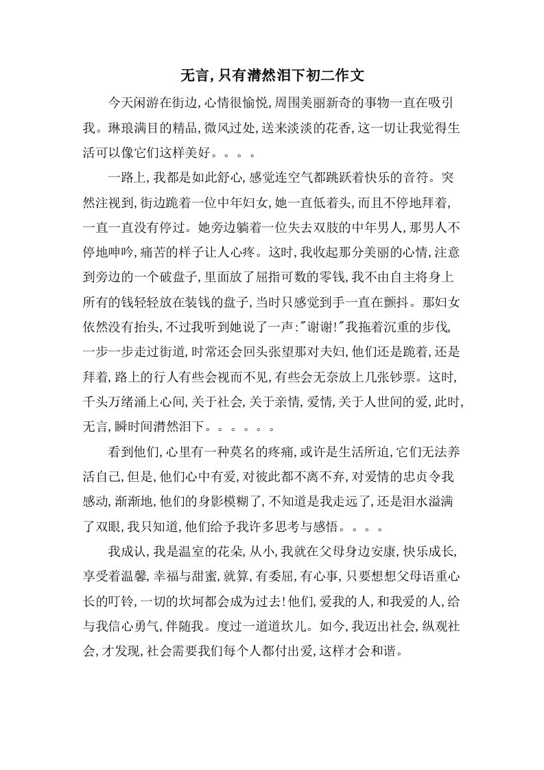 无言,只有潸然泪下初二作文