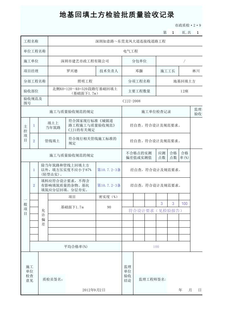 建筑工程-地基回填土方检验批质量验收记录1