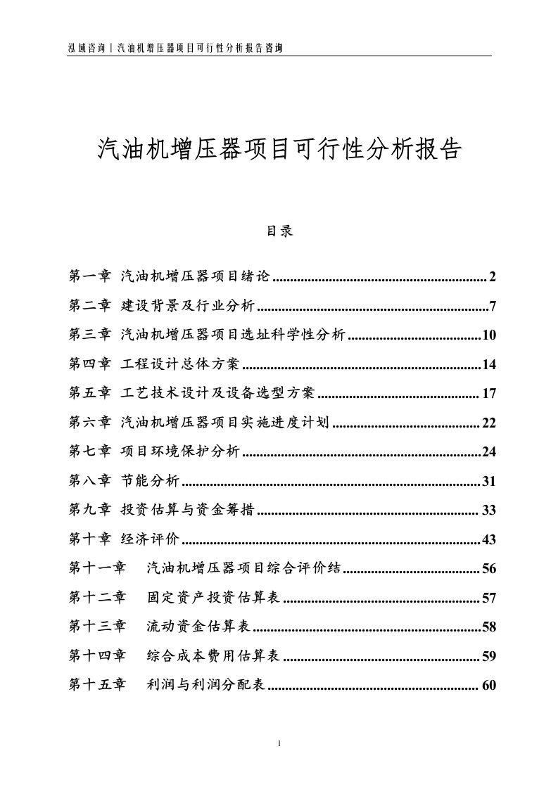 汽油机增压器项目可行性分析报告