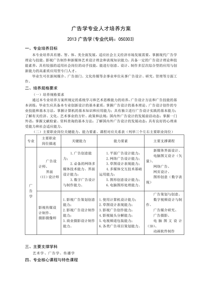 广告学专业人才培养方案