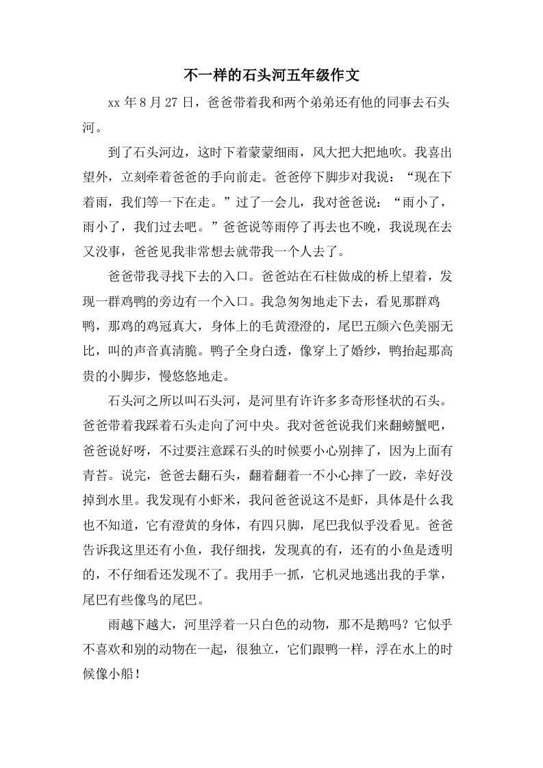 不一样的石头河五年级作文