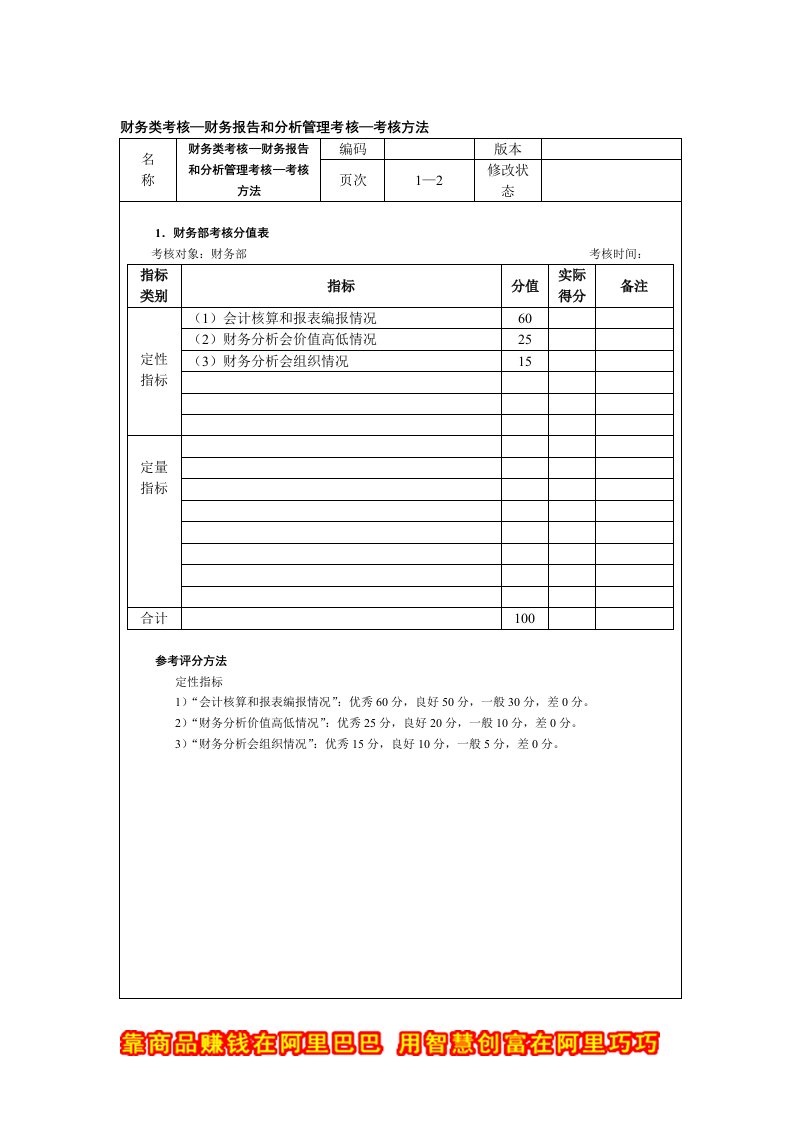 财务类考核—财务报告和分析管理考核