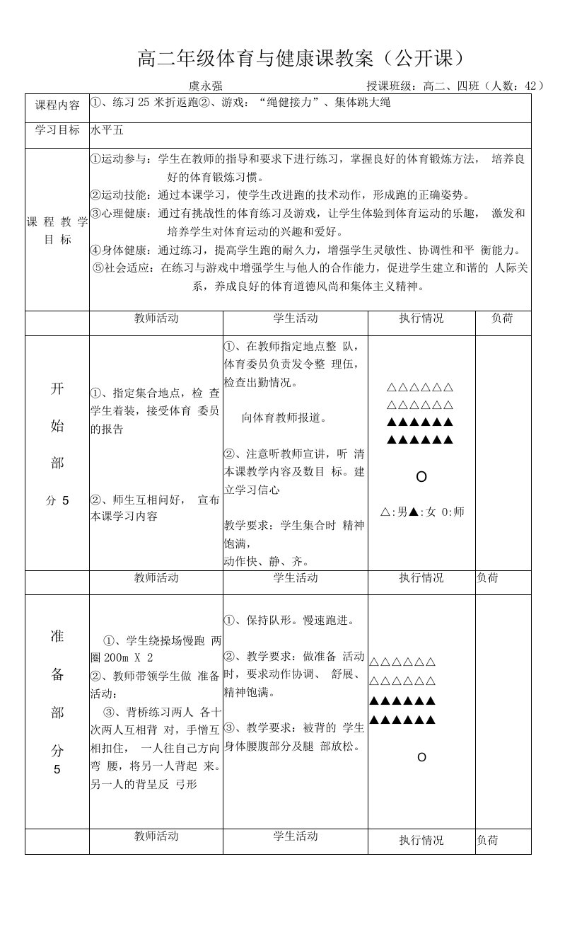 高中体育与健康人教高中必修全一册第六章　提高田径运动技能-高二年级体育与健康课教案