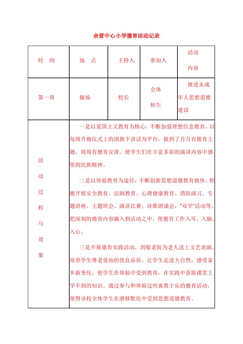 佘营小学德育活动记录