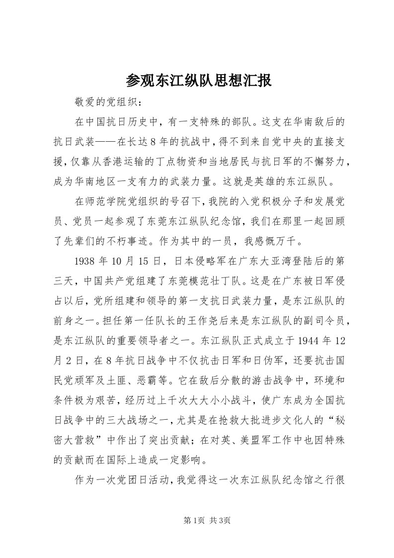 参观东江纵队思想汇报