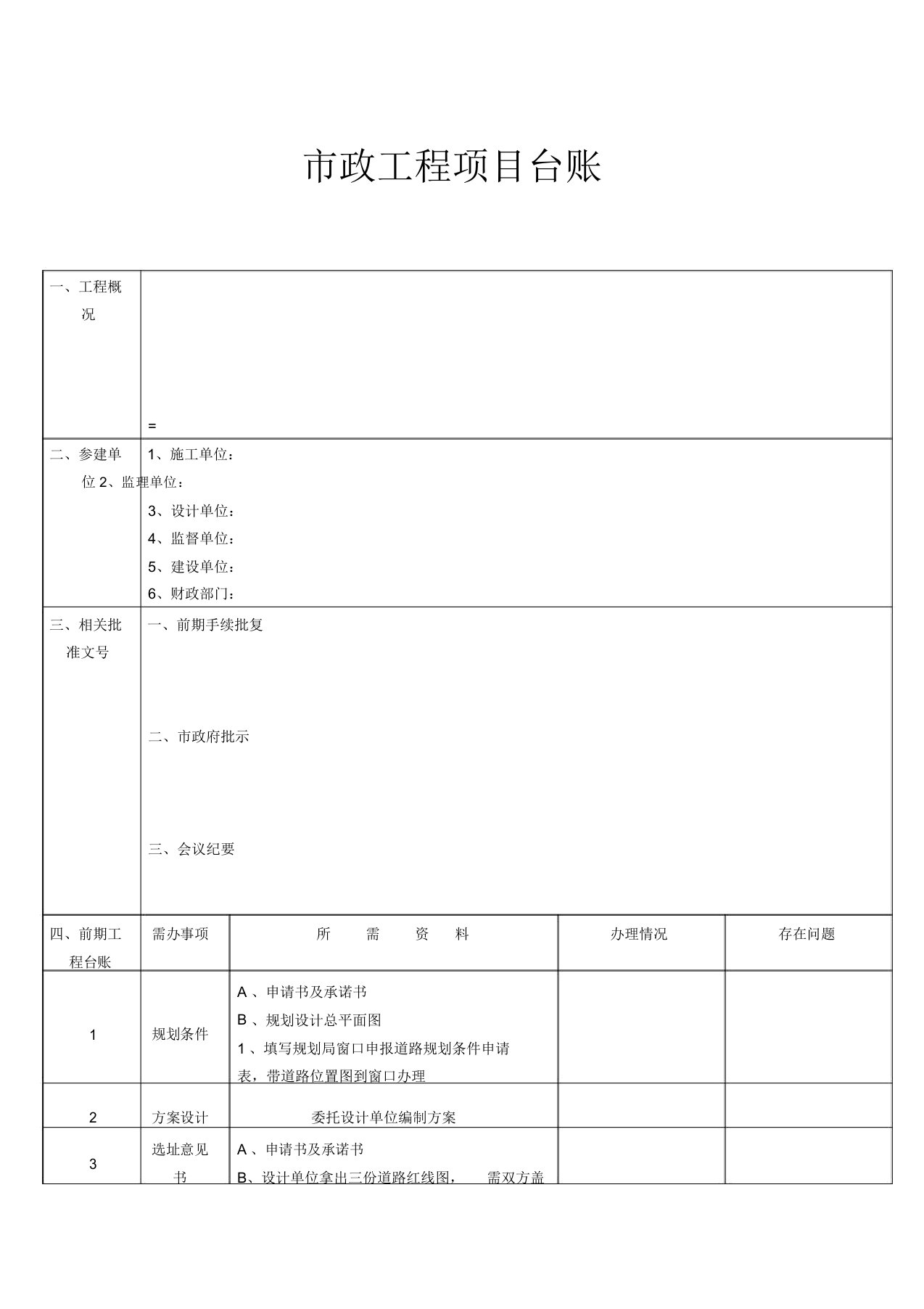 市政工程项目台账