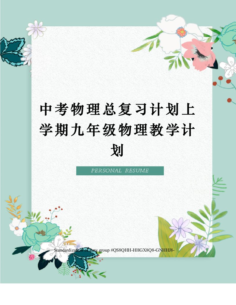 中考物理总复习计划上学期九年级物理教学计划