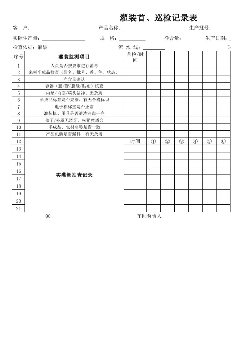 车间首巡检记录表